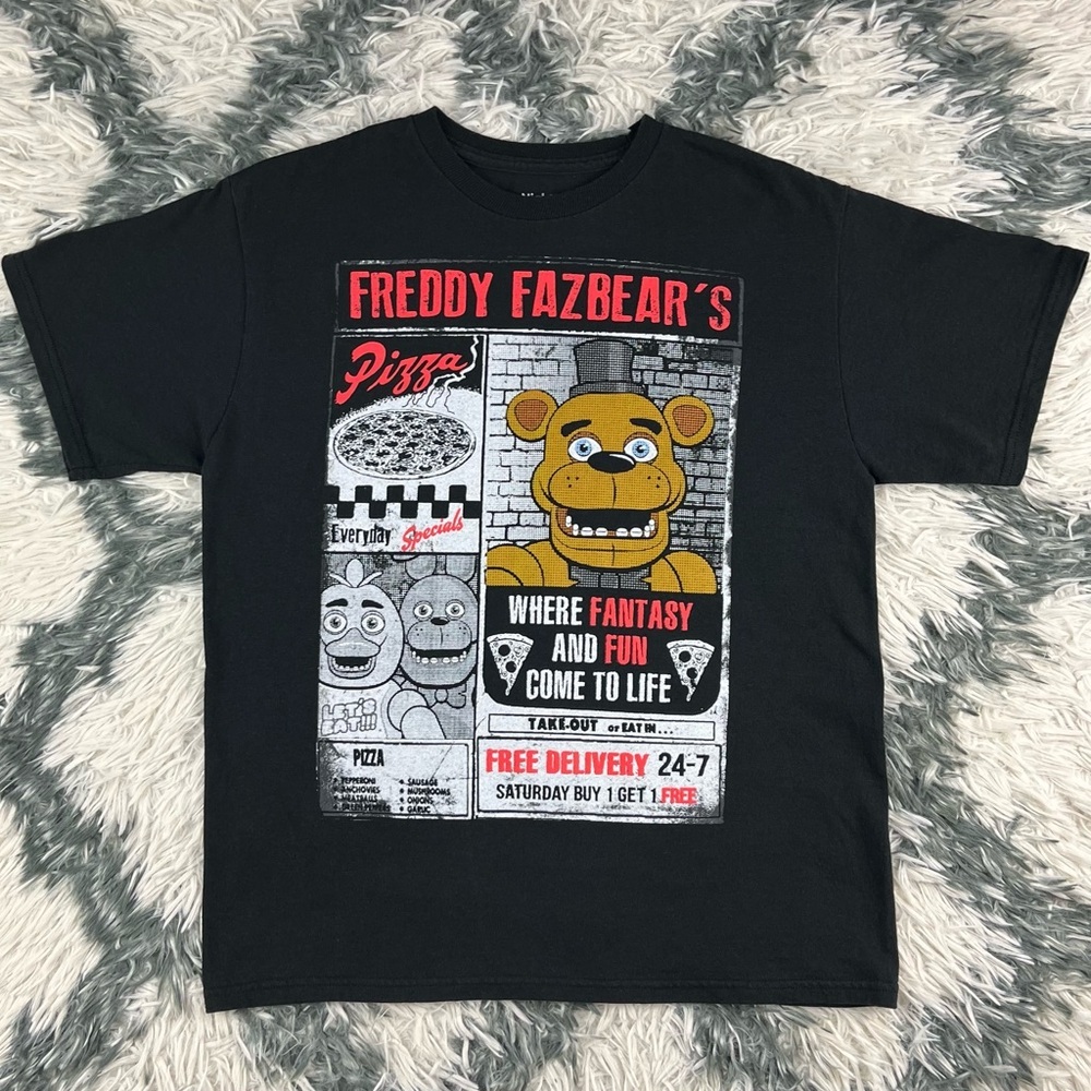 Five Nights at Freddy's Kids Boys Black T-Shirt Size Large Short Sleeve